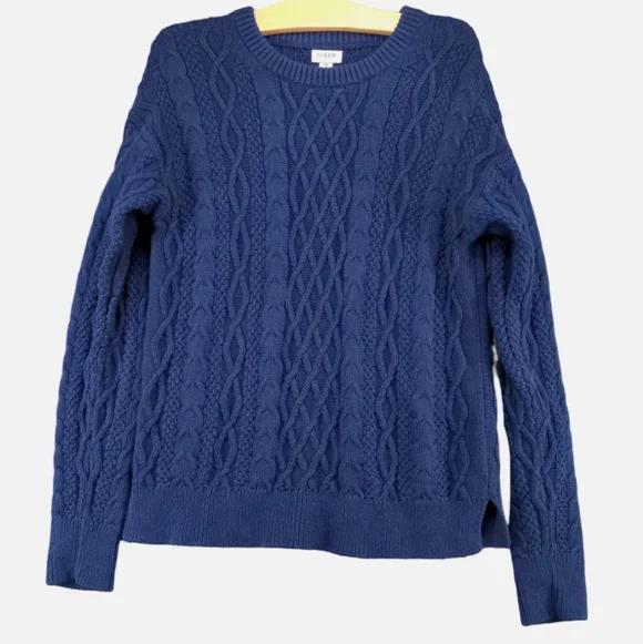 J.Crew Navy Cropped Thick Cotton Cable Knit Sweater Medium - Picture 4 of 6
